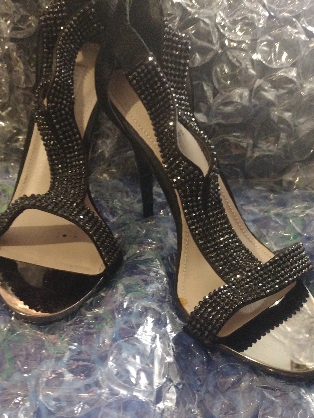 Glint Black Crystal-Stud Open-Toe Stiletto Heels